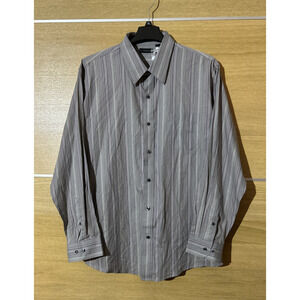 J Ferrar Dress Shirt Mens XXL (18-18 1/2) Grey w/Purple & Silver PinStripe NWT
